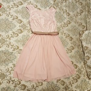 David's Bridal size small belted Blush dress